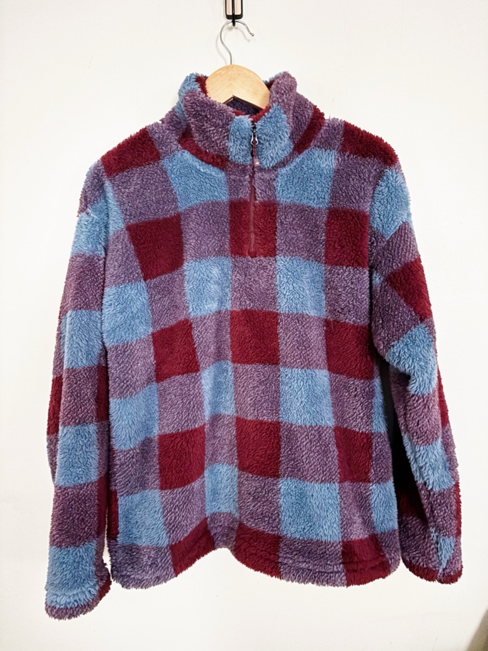 Eddie Bauer 90’s style fleece plaid jacket 1/4 zip - super soft Sherpa size L